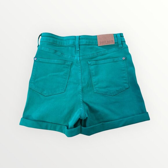 Judy Blue Full Size Tummy Control Garment Kelly Green Dyed Denim Shorts - Picture 4 of 6